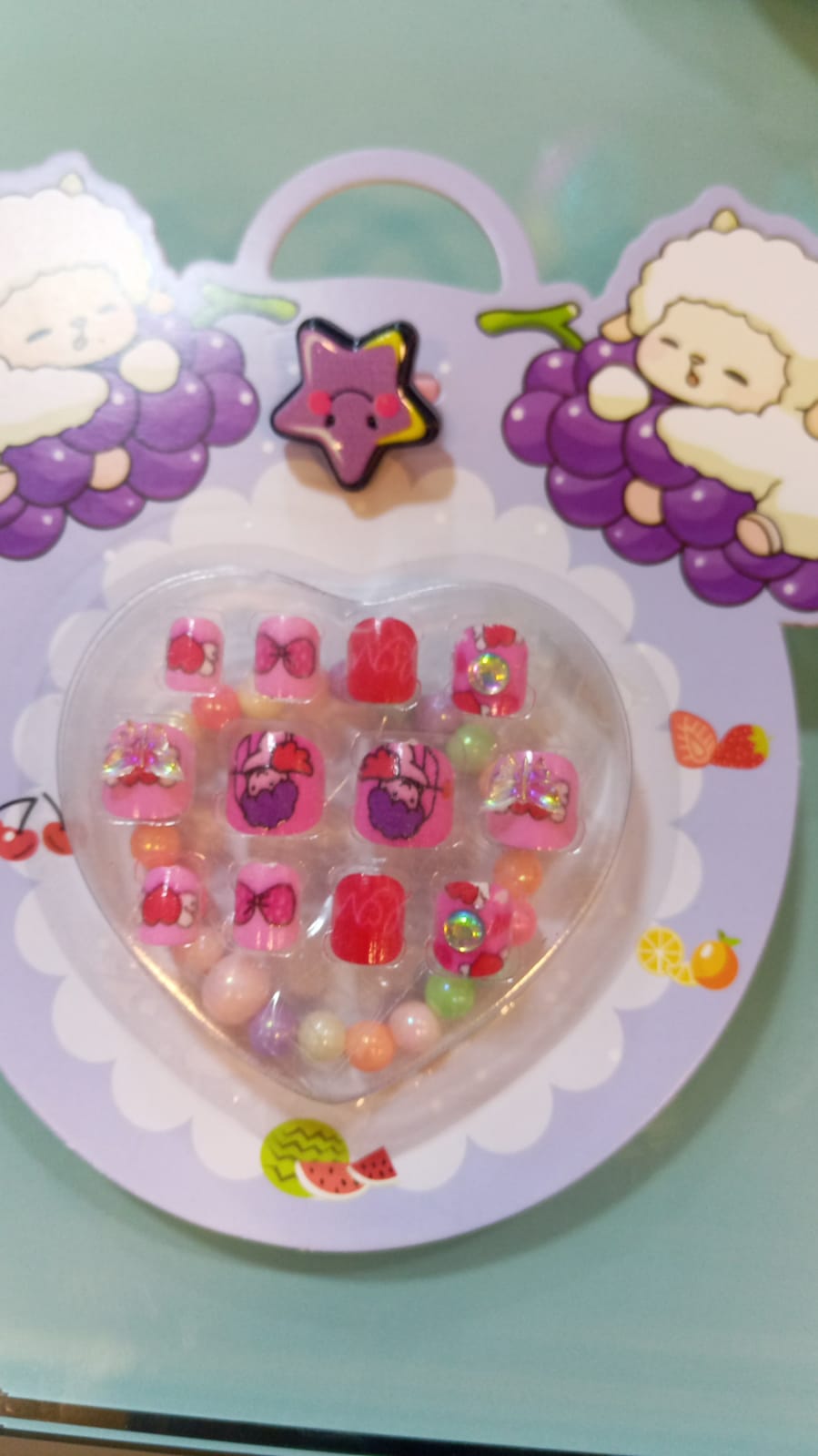 UÑAS POSTIZAS AUTOADHESIVAS 12 PIEZAS CON ANILLO + PULSERA - EMPAQUE OVEJITA - FAN-537 - Imagen 1