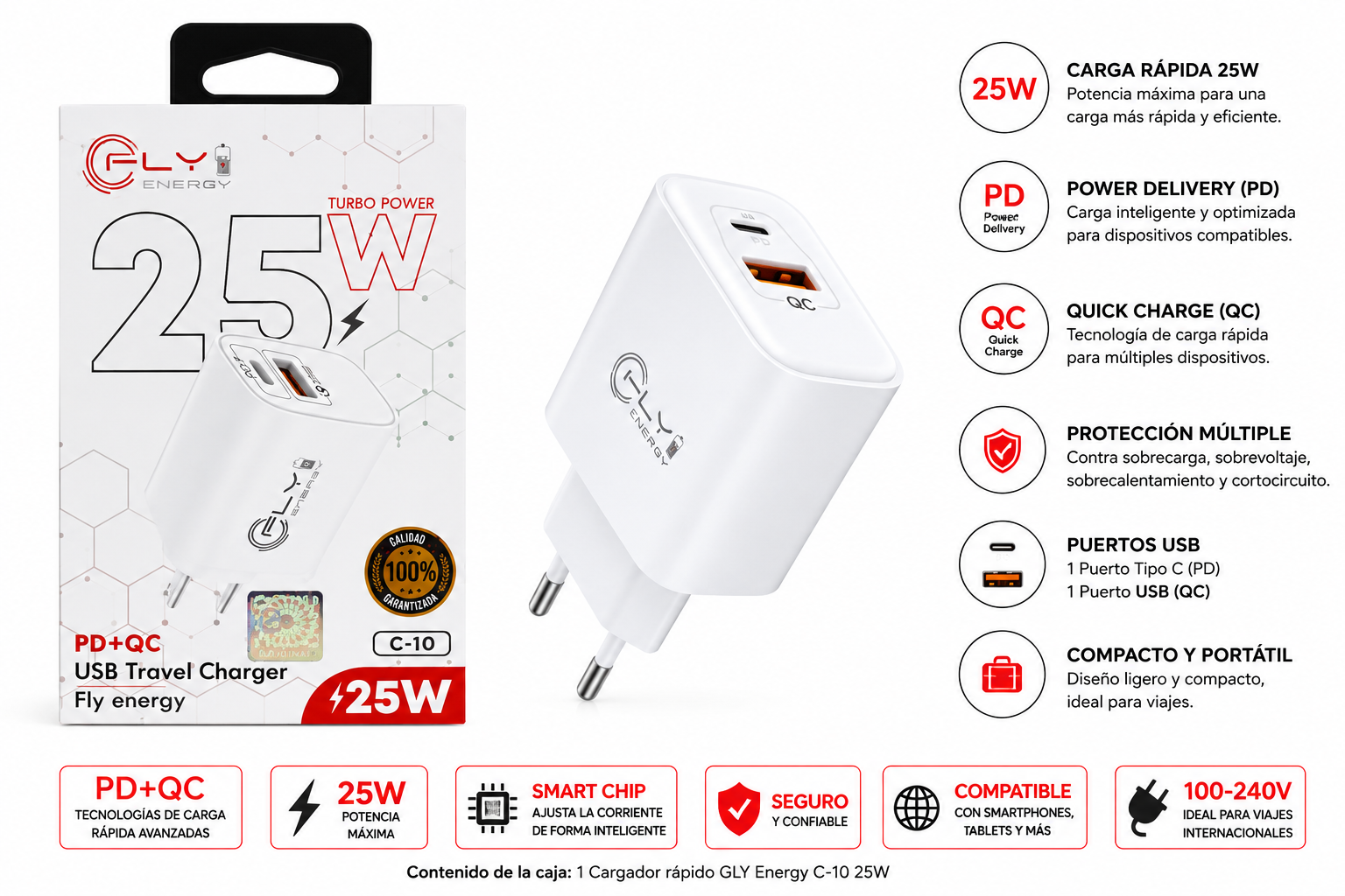 CARGADOR RÁPIDO GLY ENERGY C-10 25W PD + QC