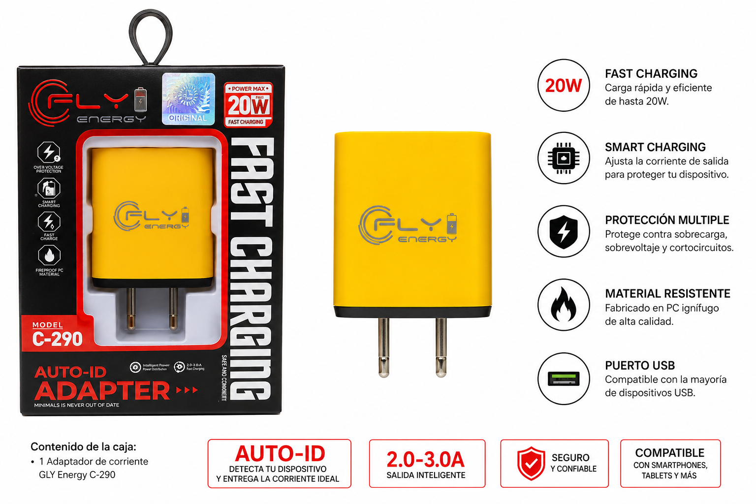 CARGADOR DE CARGA RÁPIDA GLY ENERGY C-290 20W