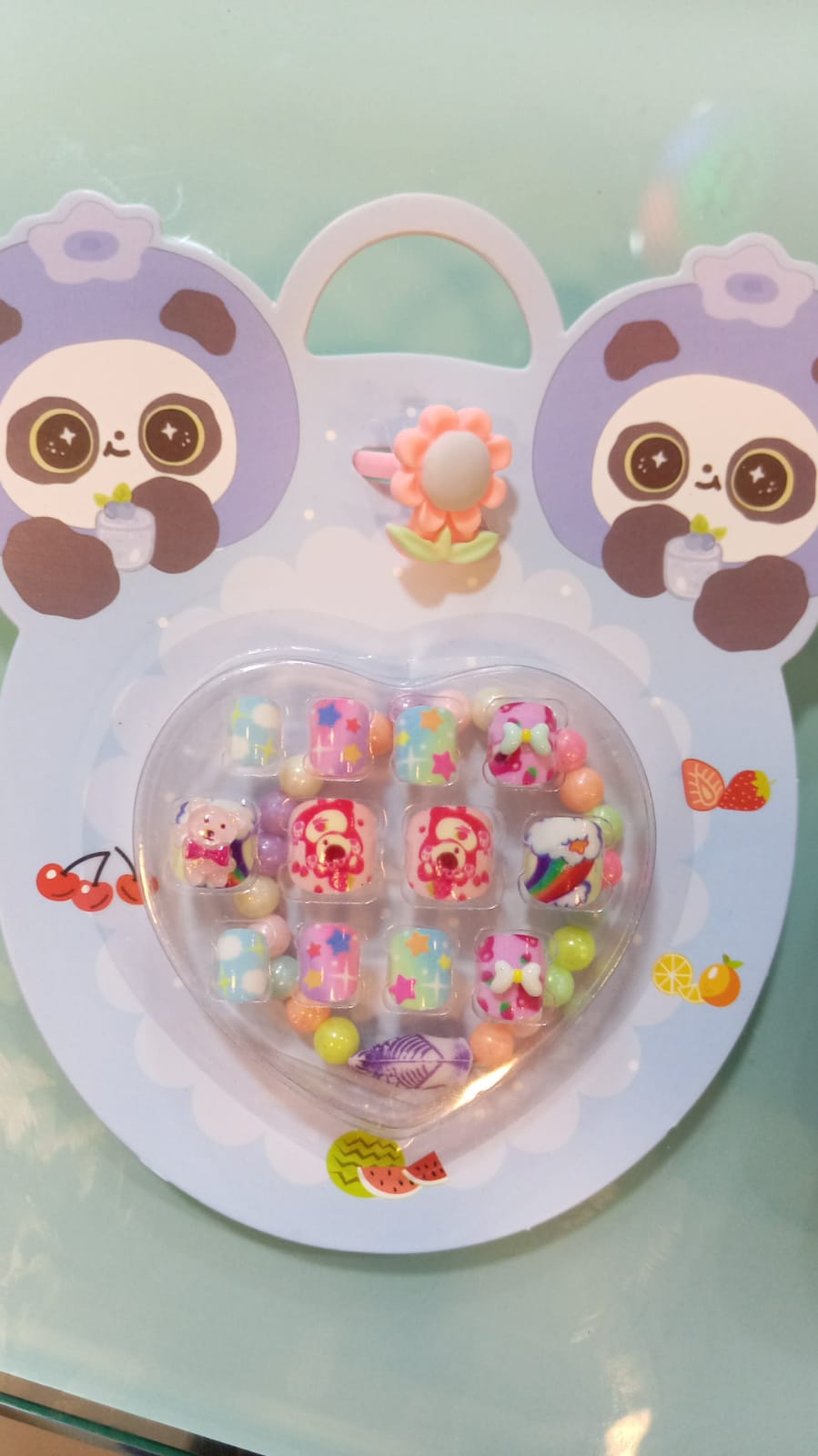UÑAS POSTIZAS AUTOADHESIVAS 12 PIEZAS CON ANILLO + PULSERA - EMPAQUE PANDA - FAN-537 - Imagen 1