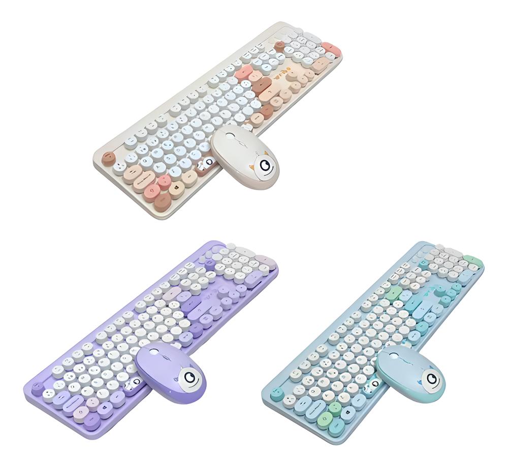 COMBO TECLADO Y MOUSE INALÁMBRICOS DISEÑO RETRO Y COLORES PASTEL WB216 - Imagen 1