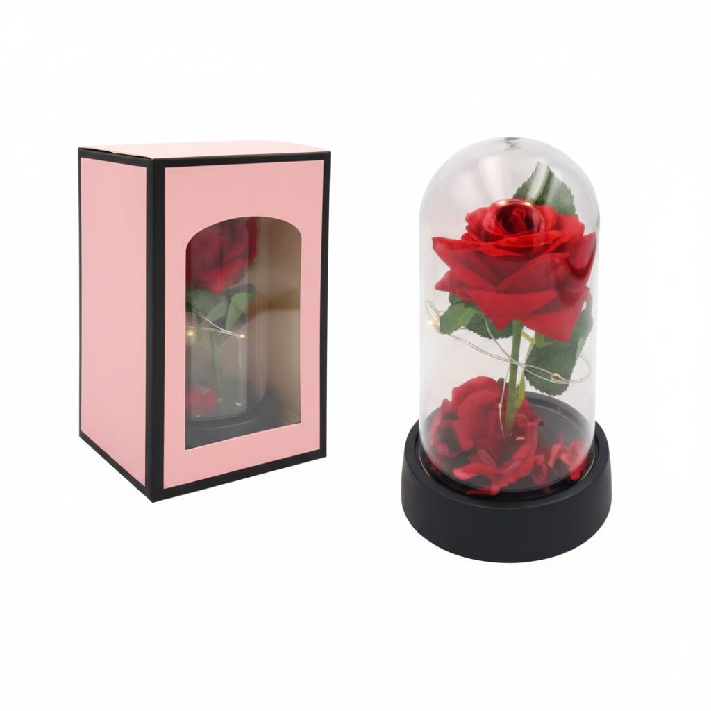 ROSA ARTIFICIAL EN CÚPULA CON LUZ LED  9X9X15 - JBL0068 - Imagen 1