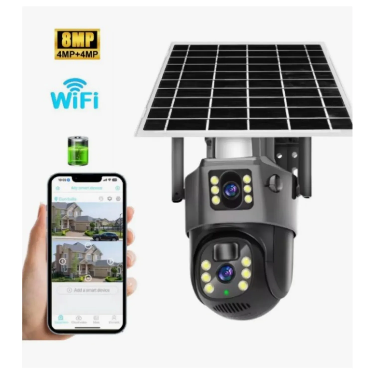 CAMARA DOBLE SOLAR PARA EXTERIOR CON SISTEMA DE DOMO 4K 31101