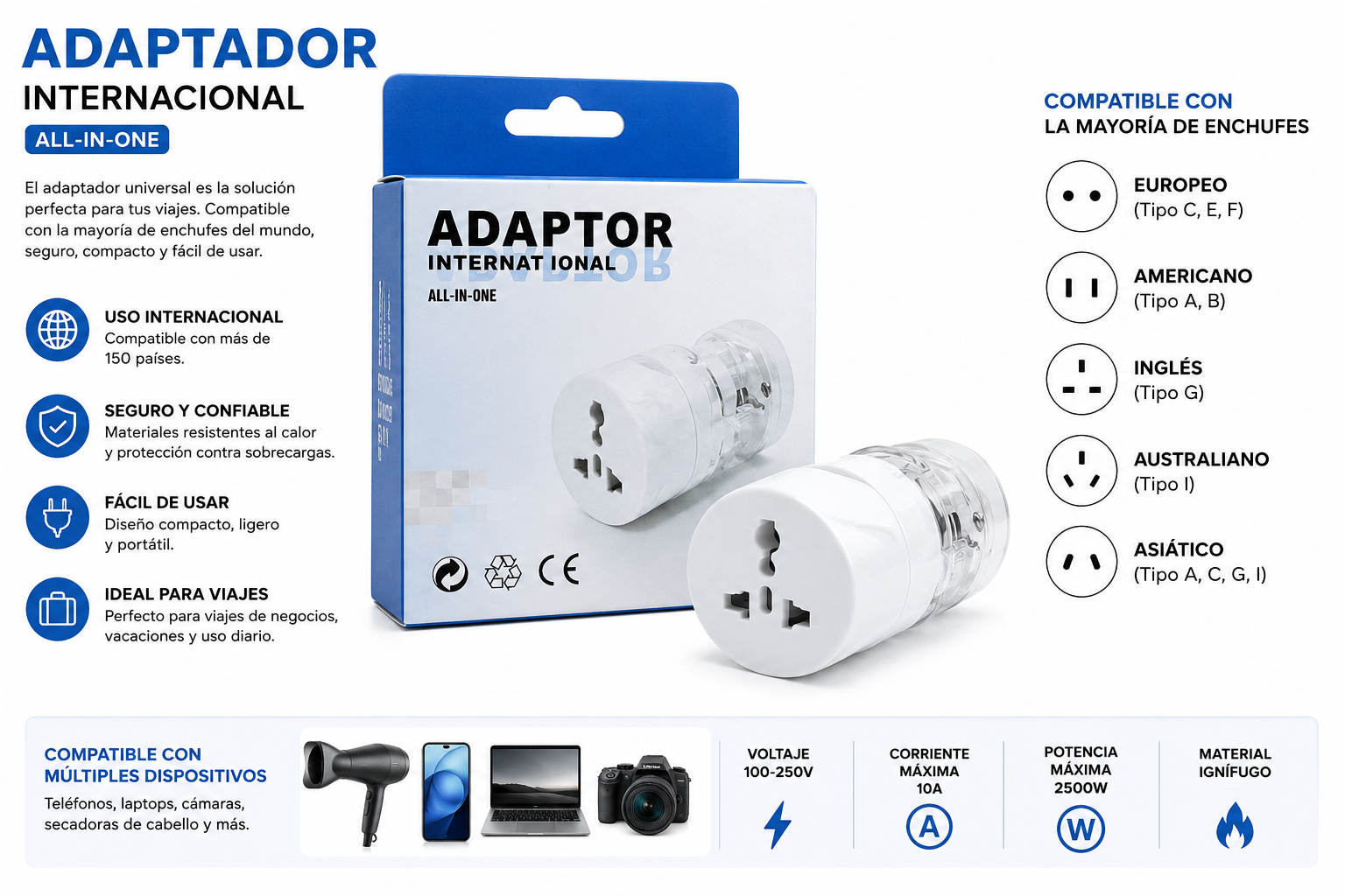ADAPTADOR INTERNACIONAL UNIVERSAL ALL-IN-ONE