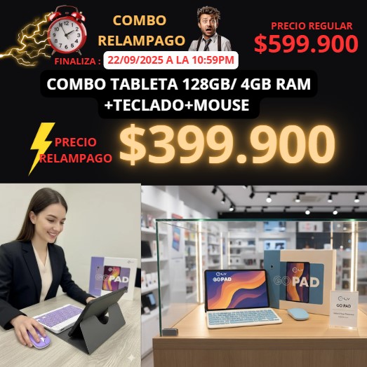 COMBO TABLETA 128GB/ 4GB RAM +TECLADO+MOUSE