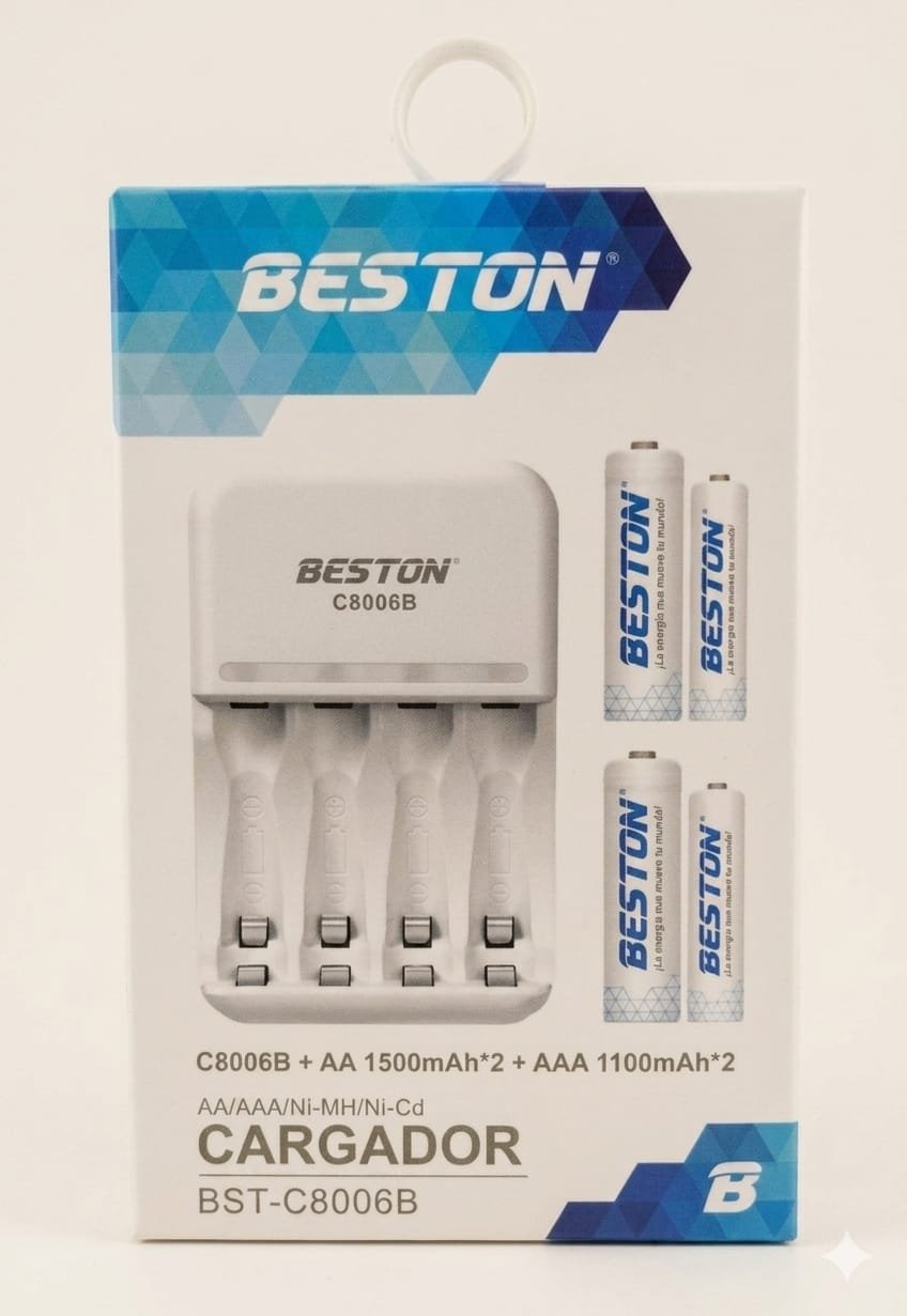 CARGADOR DE PILAS BESTON BST-C8006B CON 4 BATERÍAS RECARGABLES