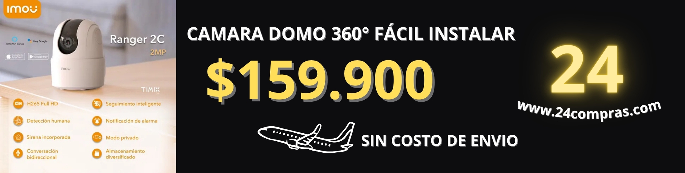 Banner CAMARA DOMO 360° ULTRA IMAGEN 2K ZOOM DIGITAL MICROFONO