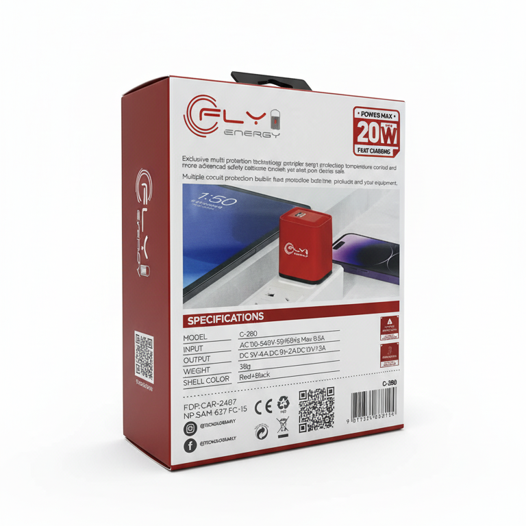 CARGADOR TIPO C 20 W FLY C-280 CON TECNOLOGÍA DE CARGA SEGURA C-280 - Imagen 2