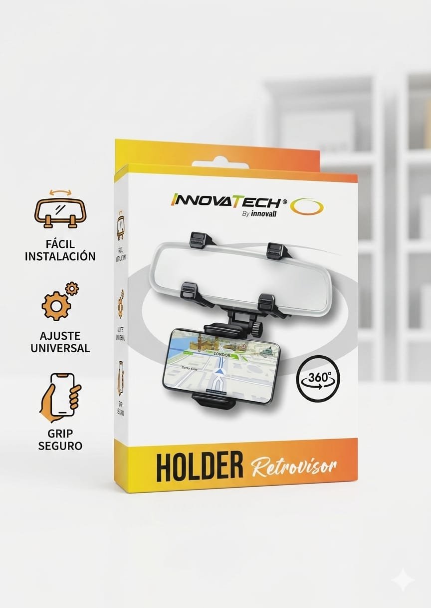 SOPORTE PARA CELULAR DE RETROVISOR INNOVATECH 360°