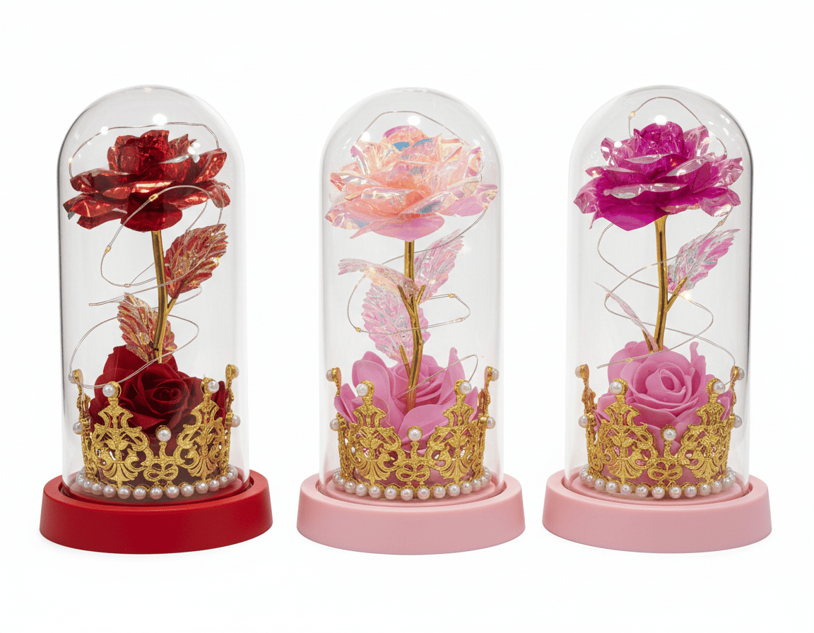 ROSA ARTIFICIAL CON CORONA  CÚPULA  CON LUZ LED - 11X11X21 / D-199