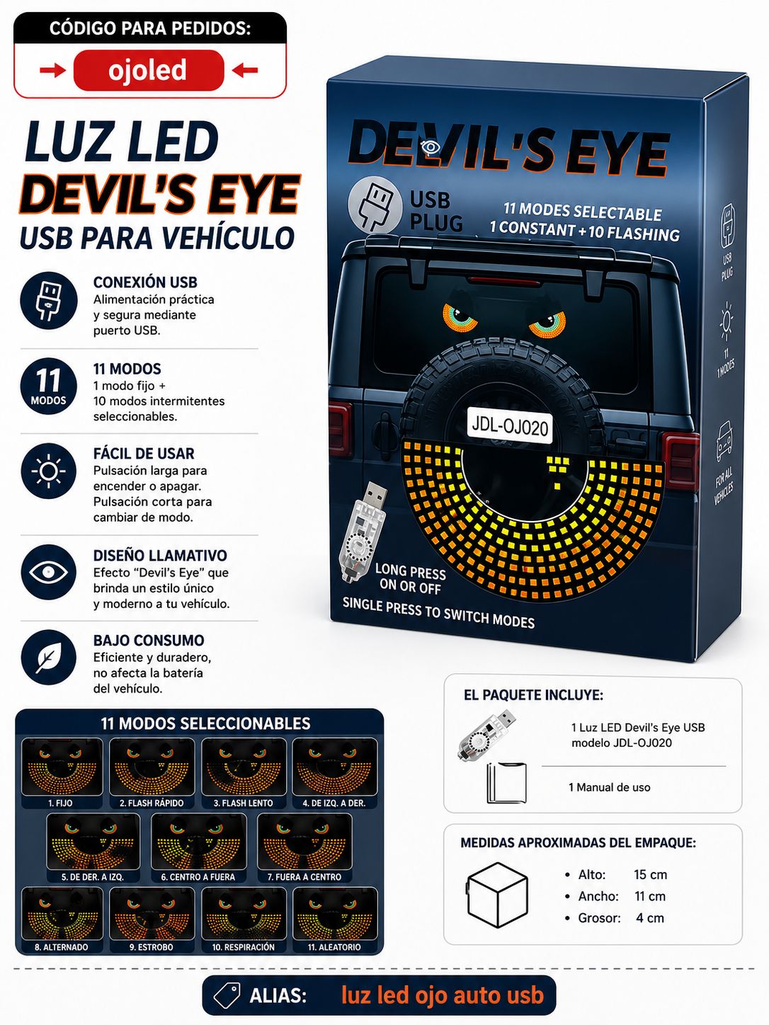 LUZ LED DEVIL'S EYE USB PARA VEHÍCULO
