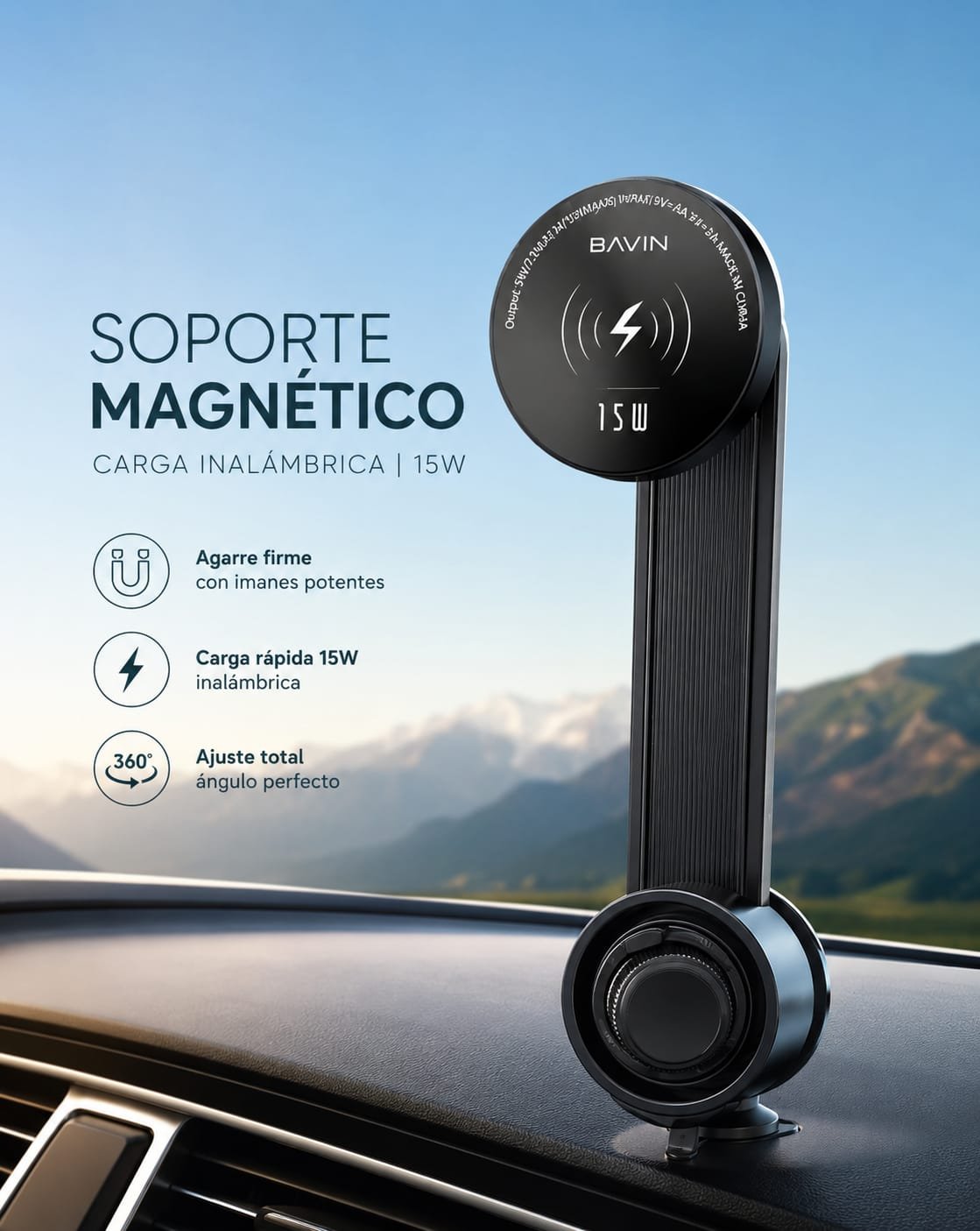 SOPORTE MAGNÉTICO PARA CELULAR CON CARGA INALÁMBRICA
