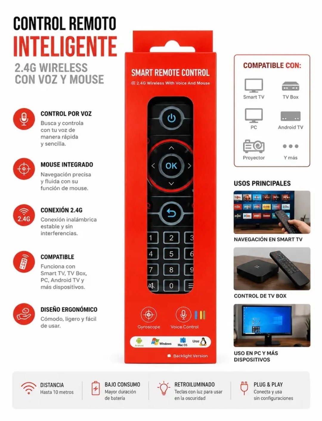 CONTROL REMOTO INTELIGENTE 2.4G CON VOZ Y MOUSE